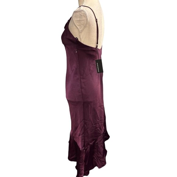 Allen Schwartz Slip Dress 4 Purple Satin Midi Asymmetrical Ruffle Fairy Prom Y2K - Picture 3 of 10